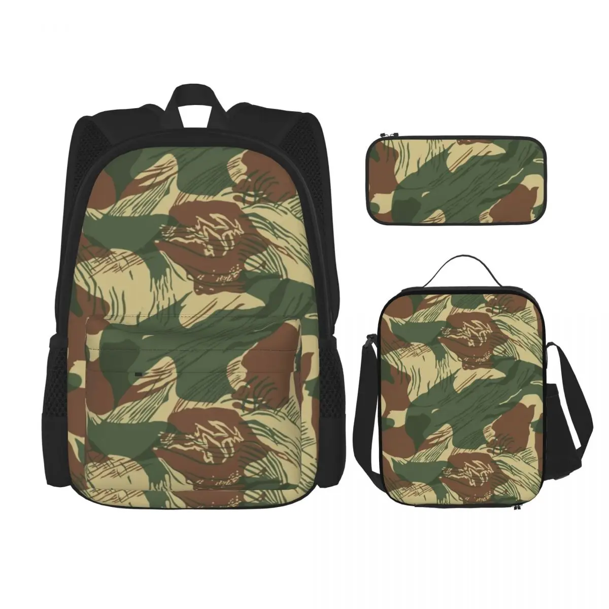 Rhodesian Brush Stroke Camouflage Backpacks  Bookbag Students School Bags Kids Rucksack Lunch Bag Pen Bag Three-Piece Set