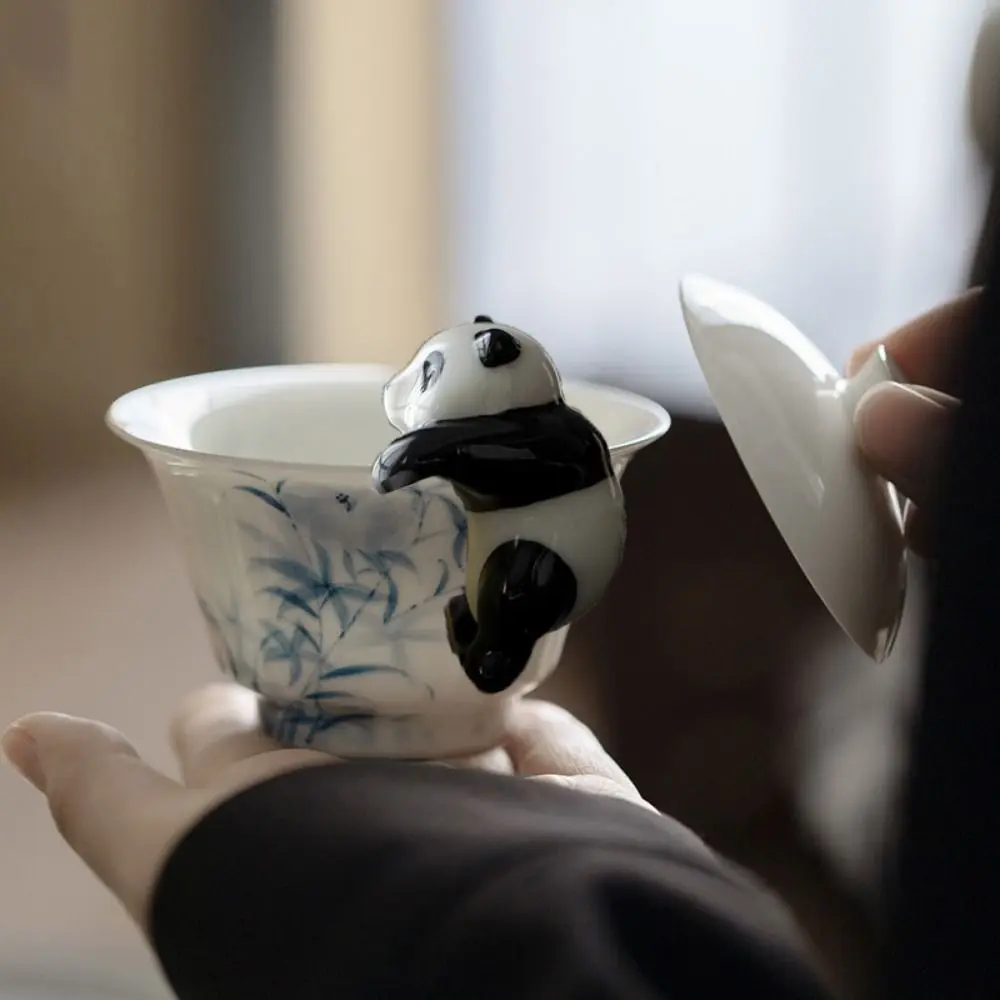 Funny Figurine Panda Teacup Pendant Mini Cute Panda Tea Pet 3D Animal Hanging Ornaments Birthday Gifts