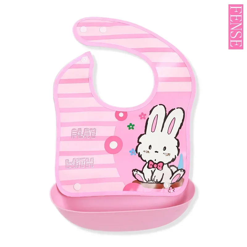 Baby Feeding Bibs with Rice Pocket Waterproof EVA Baby Saliva Towel Cute Cartoon Children Eating Silicone Bib