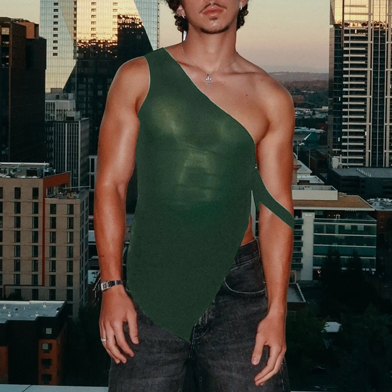 

INCERUN Men Irregular Tank Tops See Through Sleeveless Skinny Male Vests Sexy Summer Streetwear Party Fashion Men Clothing S-5XL