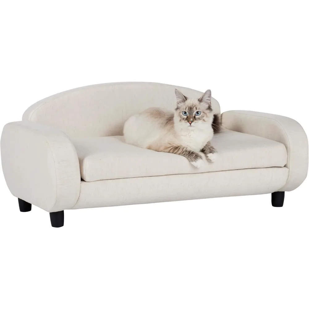 

Cat Bed, Pet Sofa 31.5" Wide Low Back Lounging Bed with Removable Mattress Cover in Espresso/Oatmeal, for Indoor, Cat Beds