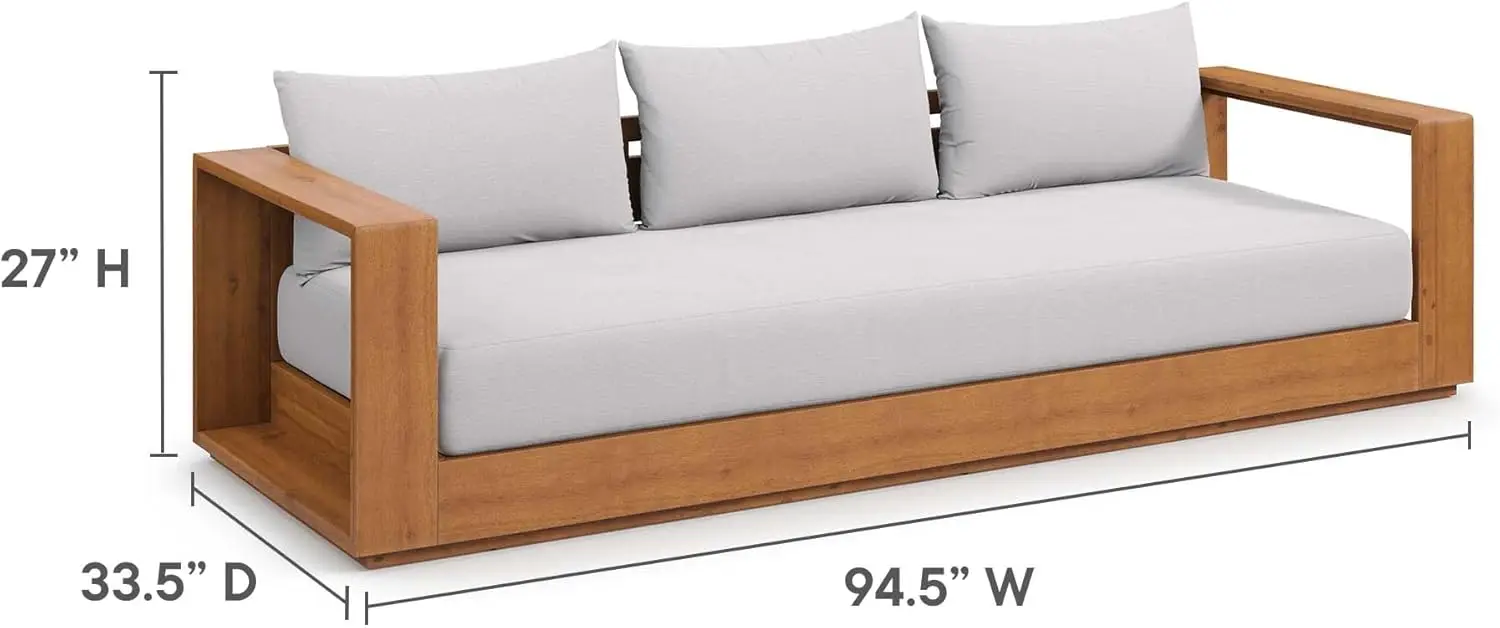Tahoe Acacia Wood Outdoor Patio Sofa in Natural Light Gray Weather-Resistant Cushions-Ideal as a Porch Couch or Sunroom Sofa image 2