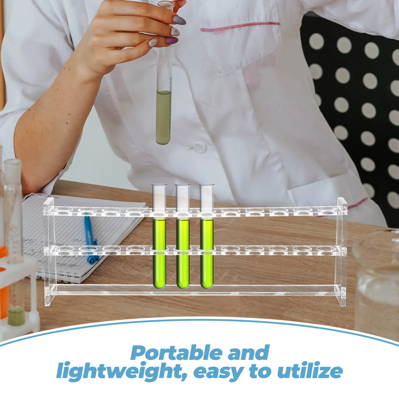 12-Hole Transparent Acrylic Test Tube Rack for Laboratory Scientific Experiments School Labs Industrial Testing Tube Storage