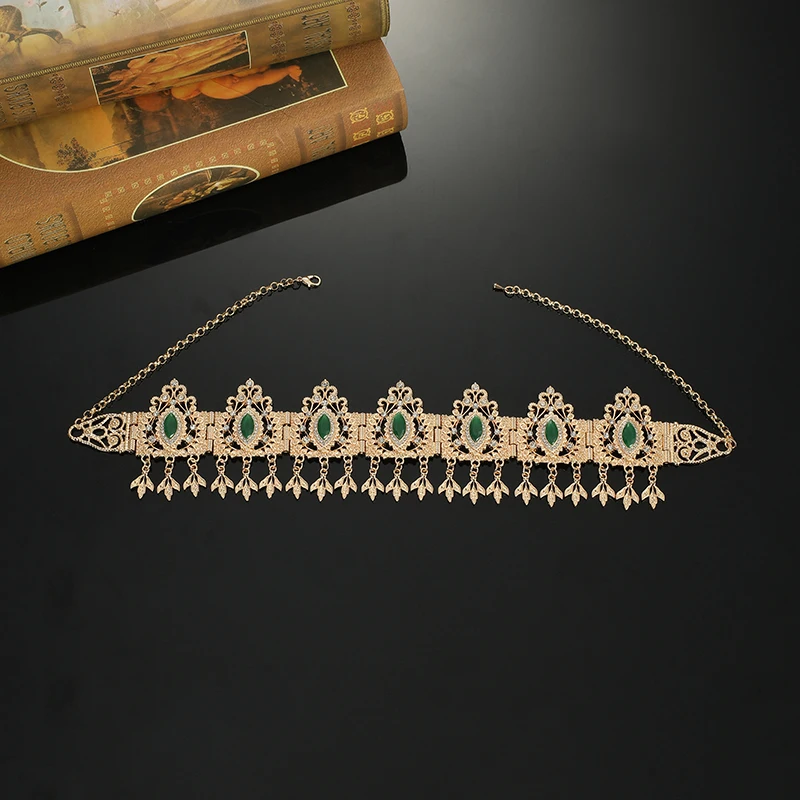

Classic Moroccan Style Luxury Crystal Rhinestone Metal Head Chain Algerian Bride Wedding Boutique Jewelry