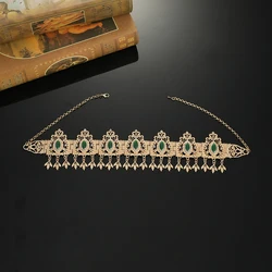 Classic Moroccan Style Luxury Crystal Rhinestone Metal Head Chain Algerian Bride Wedding Boutique Jewelry