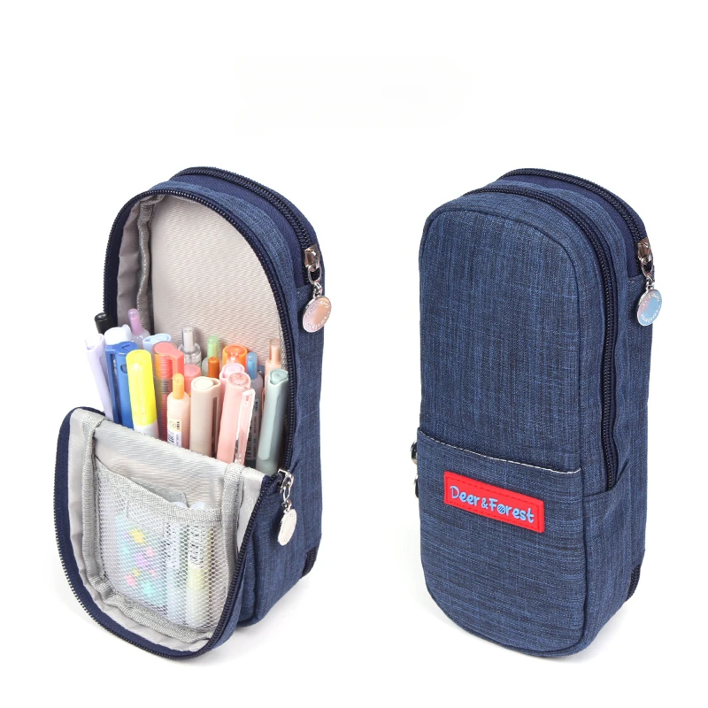 Standing Pencil Case Multiple Compartments Pencil Pouch Large Capacity Pen Bag Phone Holder Mobile Phone Bracket Pouch