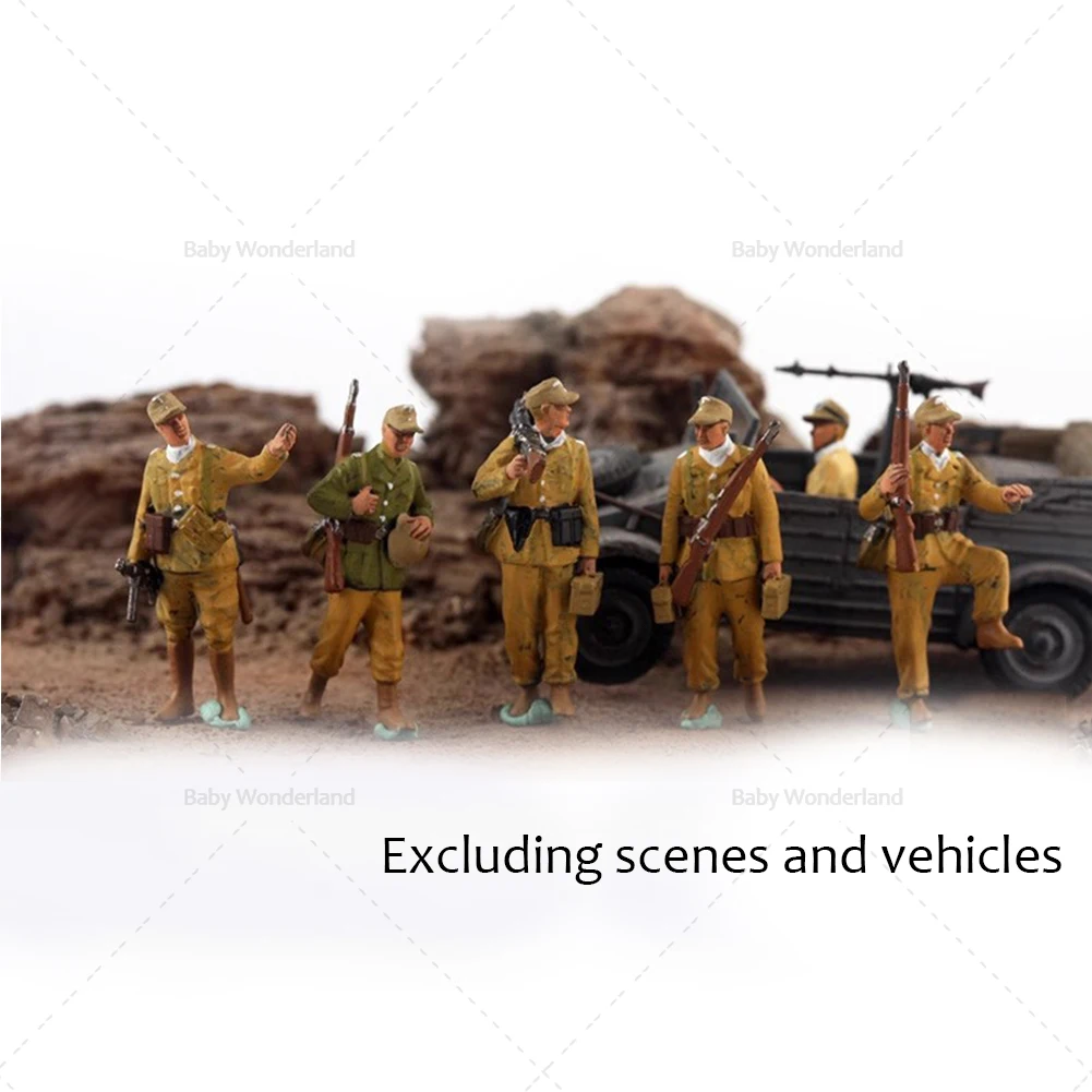 Op voorraad 1/72 figuren 6 Noord-Afrikaanse Duitse infanterie chauffeurs geschilderd model creatieve fotografie scène auto voertuig speelgoed