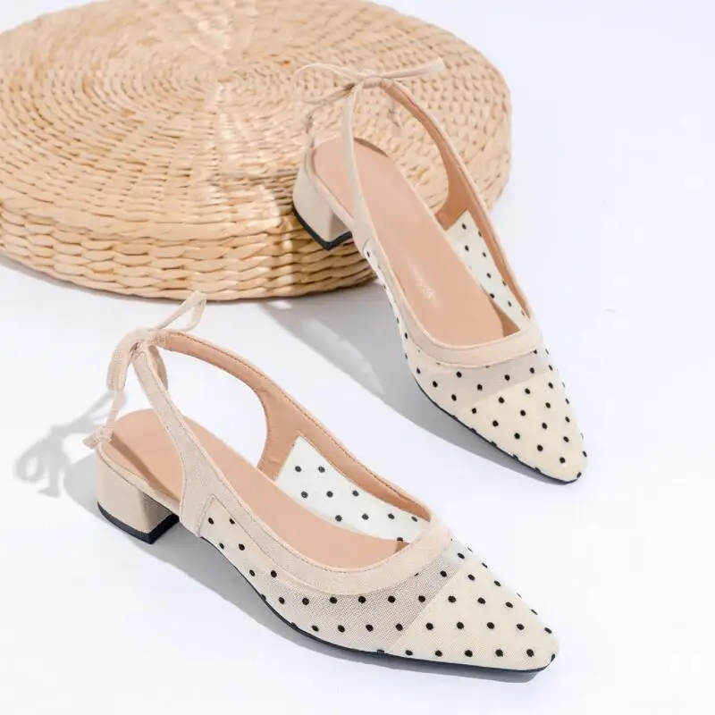 Summer Fashion Pointed Toe Women Thick Heels Mesh Sandals Designer Slip-On Mules Sandalias Outdoor Party Dress Shoes Zapatillas