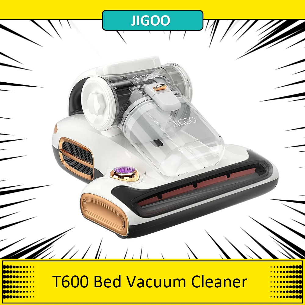 JIGOO T600 Bed Mattress Vacuum Cleaner 15KPa 700W , White-EU-Dual Cup Design-99.99% Dust Mite Removal with Aroma-Diffused System