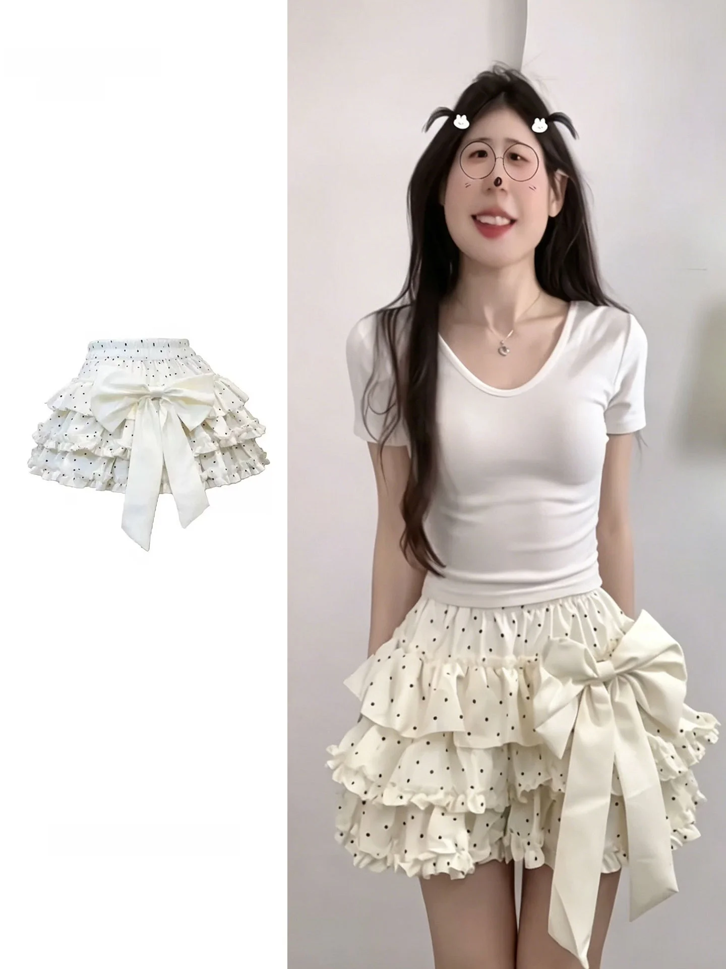 

Korean Style Large Size Half Skirt with Bow Knot Puffy A-Line Cake Skirt for Women Summer Slimming High Waist Knot