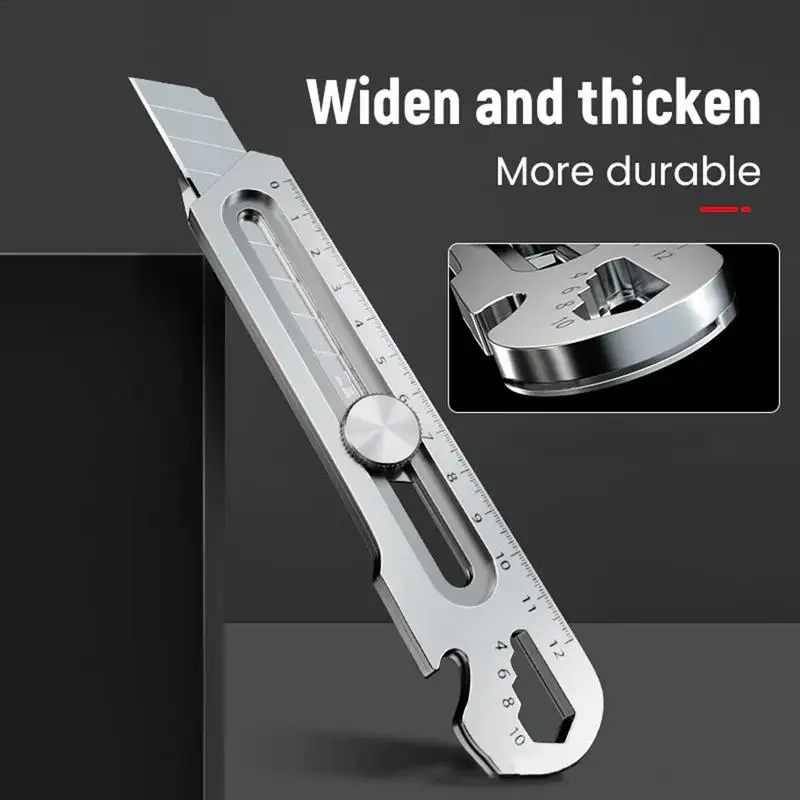 6 In 1 Multi-Function Stainless Steel Utility Knife Tail Break Design/Ruler/Bottle Opener Retractable Box Cutter Art Supplies