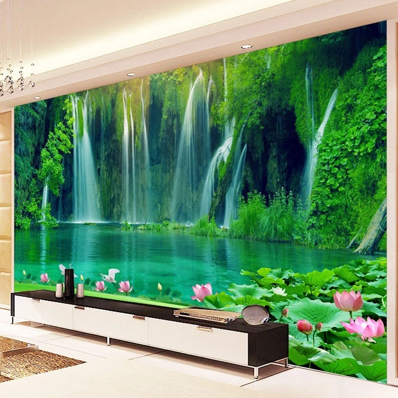 Custom Photo 3D Waterfall Landscape Mural Wallpaper Living room TV background wall bedroom restaurant study Hotel photo forest