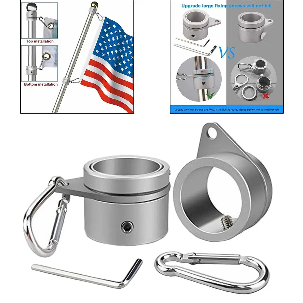 Aluminum Alloy Flag Pole Rings, Anti Wrap Flagpole Mounting Rings, 360 Degree Rotating Clip Spinning Flag Pole Kit