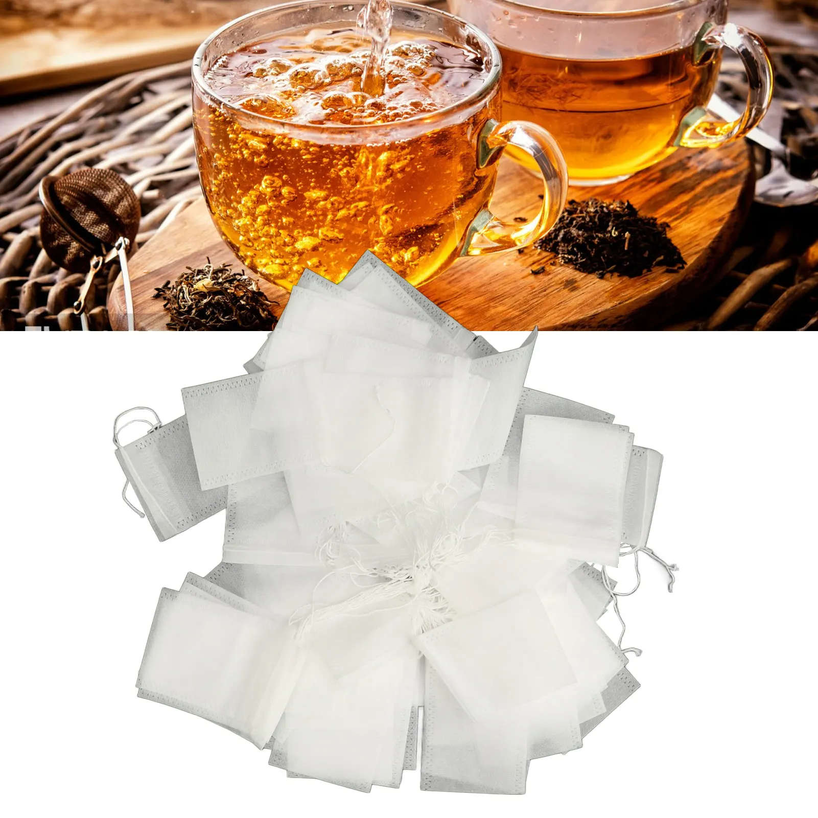 500 PCS Tea Filters Bags with Drawstring Non Woven Fabric Tea Infuser Bag for Loose Leaf Tea Chinese Medicine