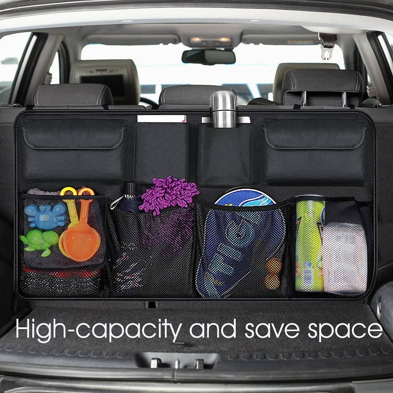 

Car Trunk Organizer Adjustable Backseat Storage Bag Net High Capacity Multi-use Oxford Automobile Seat Back Organizers Universal