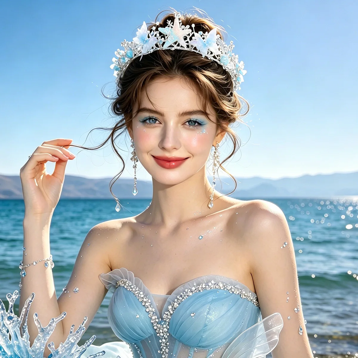

Ocean Style Crown Princess Hair Accessory Shell Rhinestone Headband for Wedding Dresses and Evening Gowns