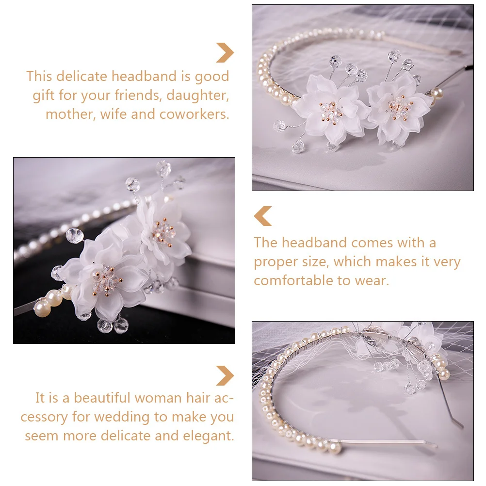 

Pearl Flower Headband Delicate Bridal Hair Accessory Wedding Decorative Headband Elegant Pearl Ornament for Women