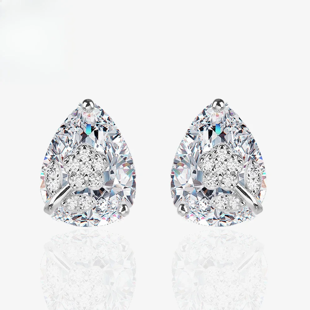 2022 جديد زهرة مطعمة الكمثرى على شكل الماس الفضة النقية الأذن الأظافر ، المتخصصة بالجملة ، الأمازون عبر الحدود الأكثر مبيعا الأقراط