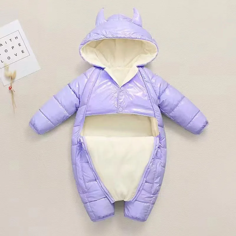 Xmas 2025 A/W Cotton Down Baby  Romper Unisex Hooded Cartoon Ear Thick Overall 0-24M Newborn Jumpsuit Toddler Warm Windproof