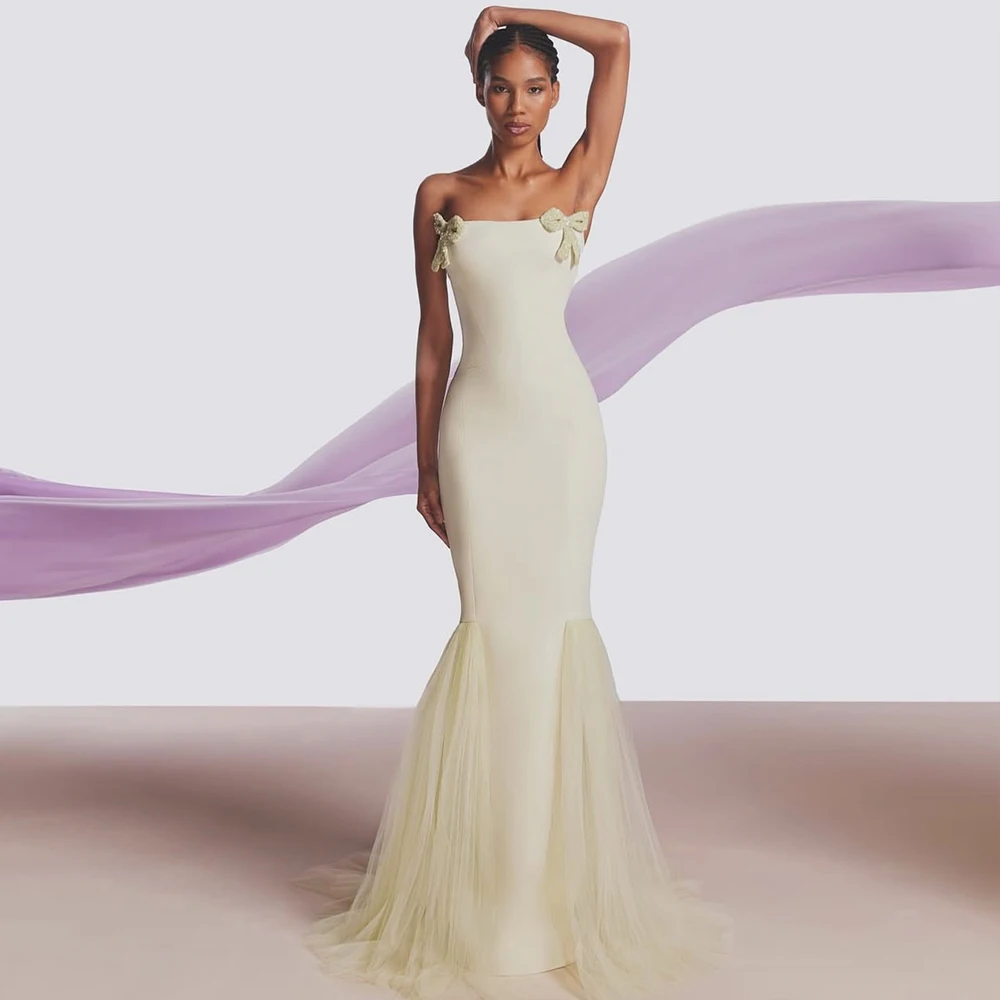 

Customized Modern Evening Dresses with Bow Mermaid Luxury Party Dress for Women Strapless Sexy Formal Elegant Long Gowns