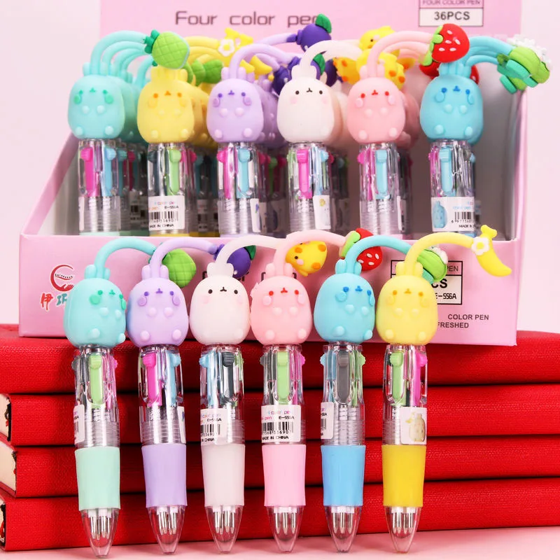 

16PCS Pen Cartoon 4 Color Silicone Short Mini Four Color Ball Cute Multi Color Fruit Ball Animal