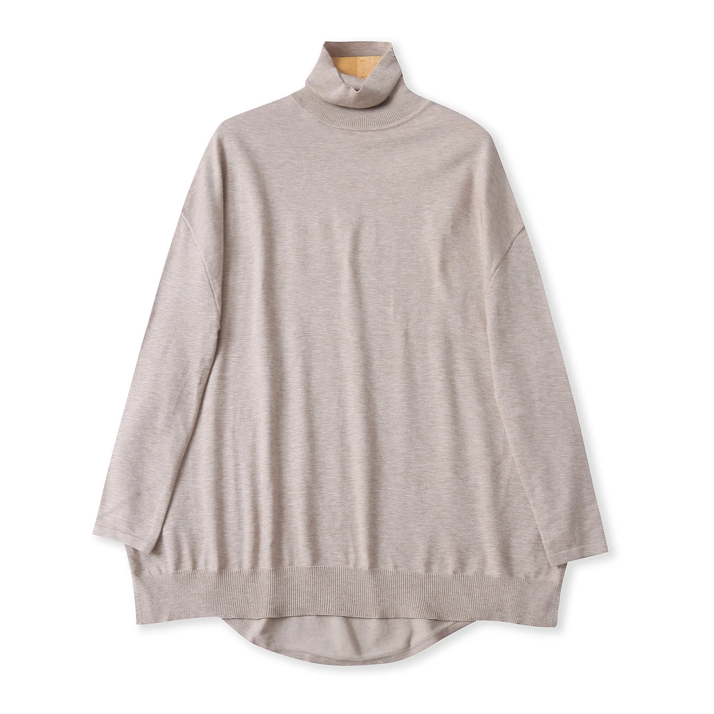 

Осень-зима женский свитер с высоким воротником свободный повседневный приятный для кожи модный вязаный длинный свек средней длины из смеси полиэстера