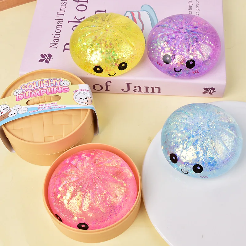 

Glitter Dumpling Squishies Toy Bun Baozi Dumpling Mystery Box Colorful Food Squishy Sensory Fidget Toy Anti Stress Squeeze Balls