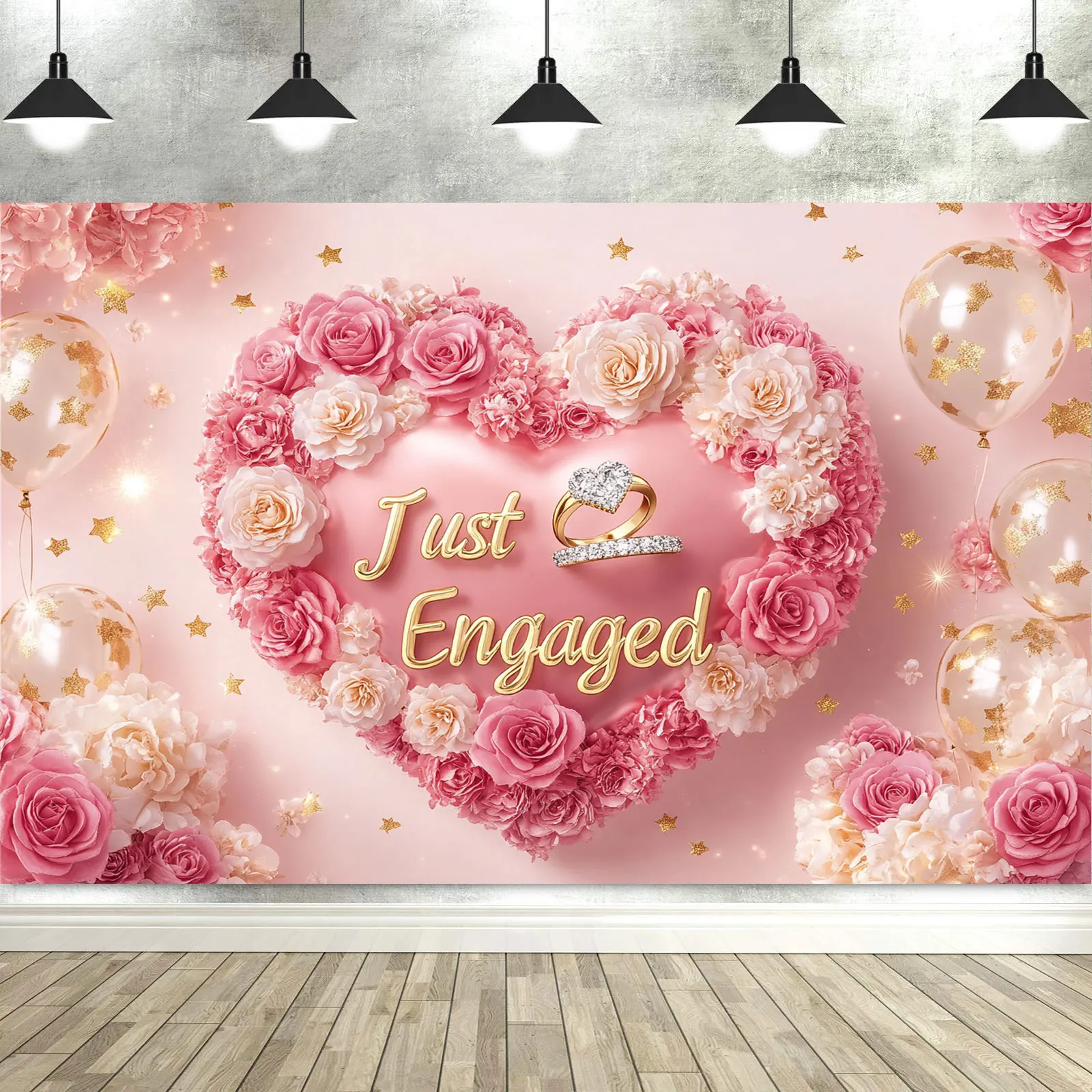 خلفية Just Engged لتزيين حفلات الزفاف وخلفية التصوير الفوتوغرافي ومفرش المائدة وعلامة الصور