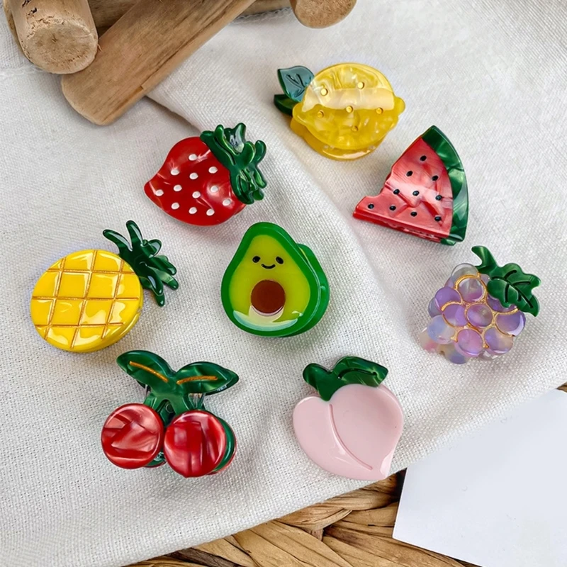 Creative Fruit Acetate Mini Hair Claws Clip for Women Korean Colored Strawberry Watermelon Cherry Lemon Hairpin Headdress