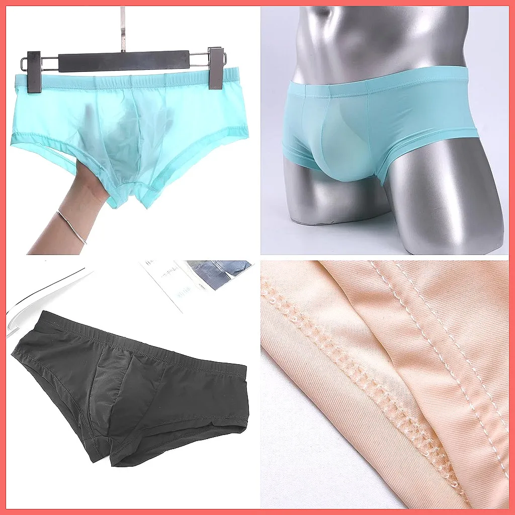 Men's Ice Silk Boxer Shorts Breathable Sexy Underwear with U Pouch Comfort Low Rise Hipster