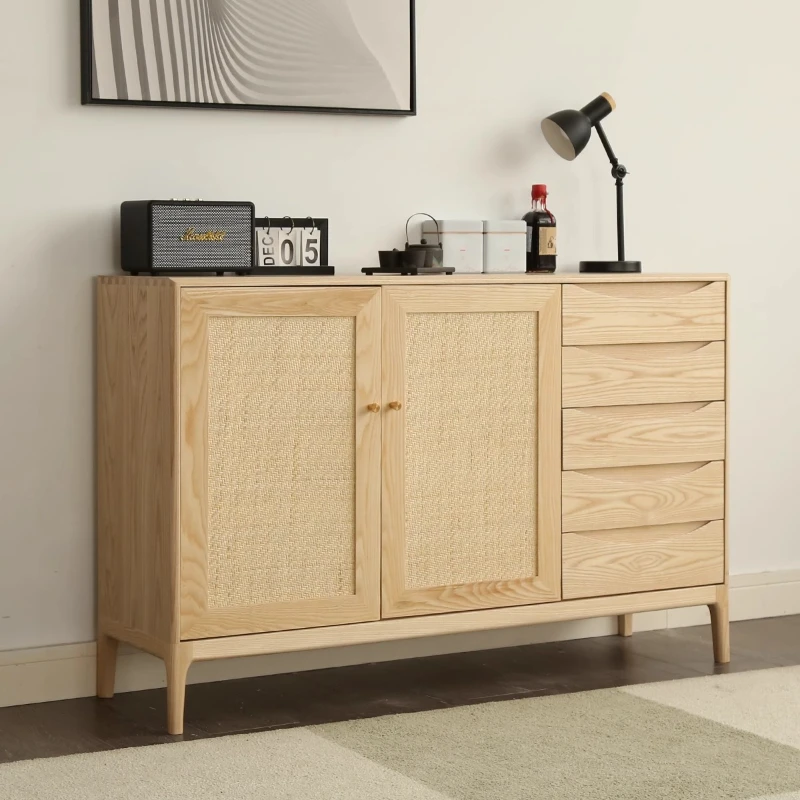 

Ash wood double door four draw dining side cabinet log style simple bedroom dining room storage cabinet storage foyer cabinet