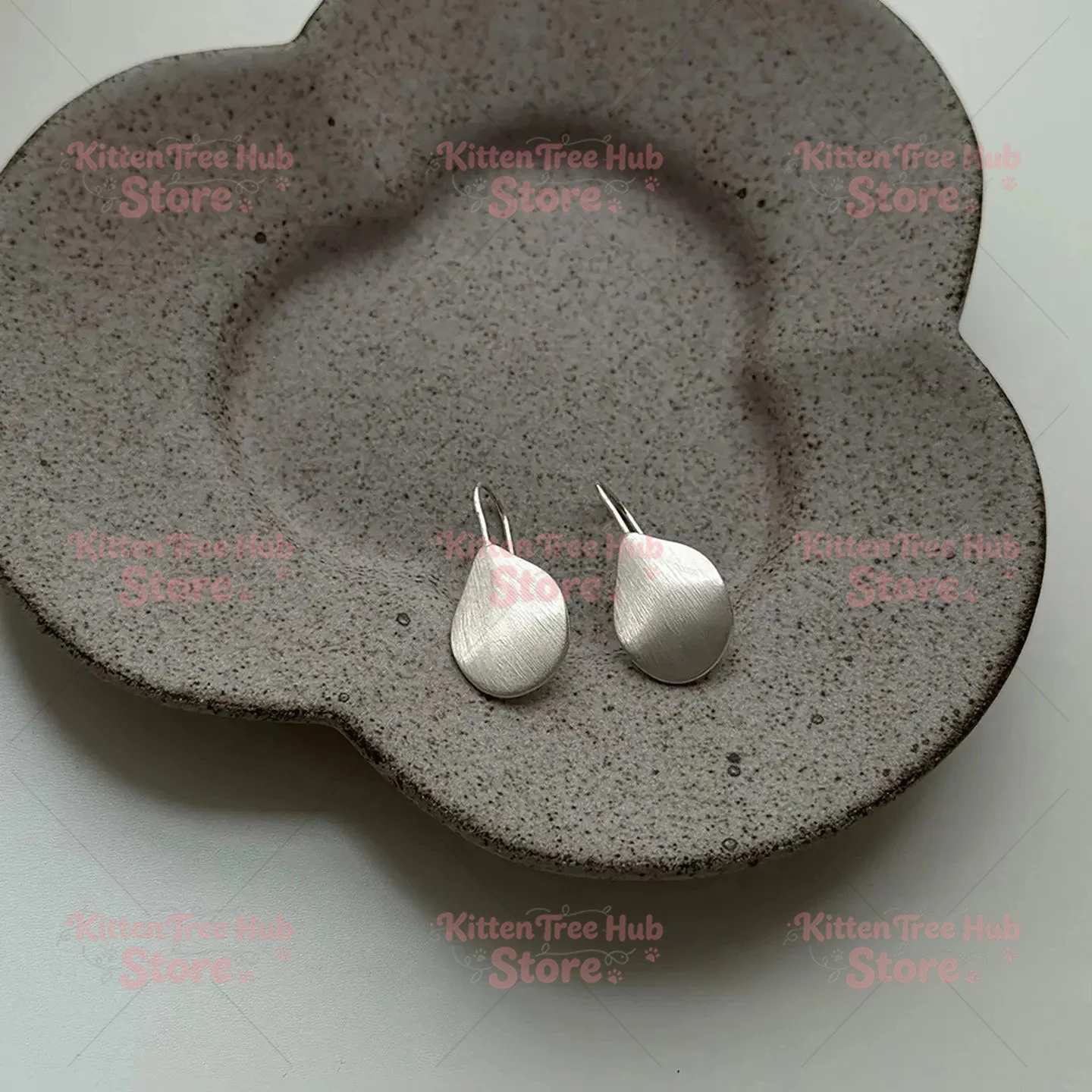 Irregular Brushed Silver Leaf Earrings Minimal High-End Water Drop Dangle Earrings