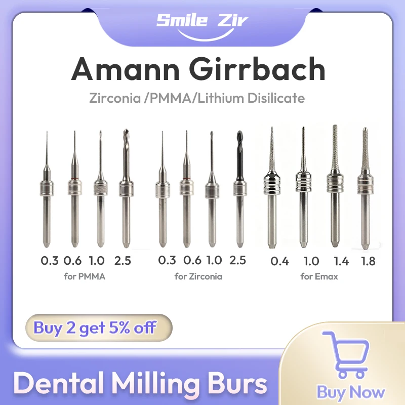 

Amann Girrbach Dental Milling Burs D3 for Zirconia Lithium Disilicate PMMA Diamond DC NC Coating CAD CAM Dental Lab Drills Tools