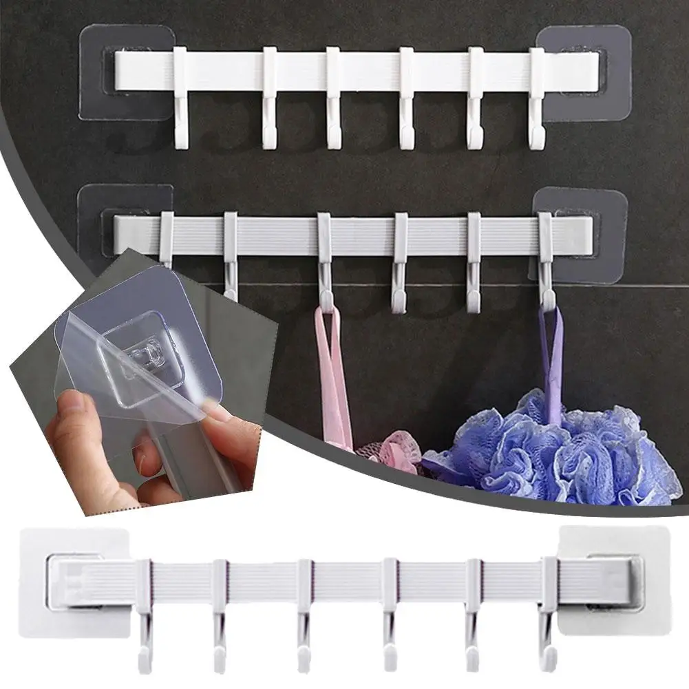 High Quality Kitchen Hook Rack Punch-free Hanging Rod Wall Adhesive Wall Strong Hanger Towel Hook Rack Bathroom Y0Y2