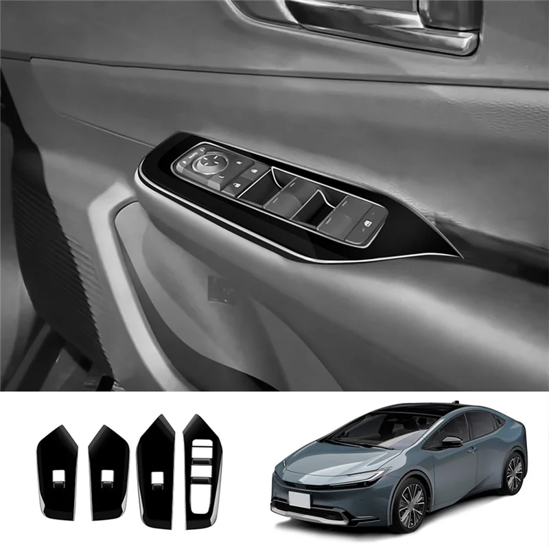 Car Bright Black Window Glass Lift Button Switch Cover Trim Door Armrest Panel for Prius 60 Series 2020-2023