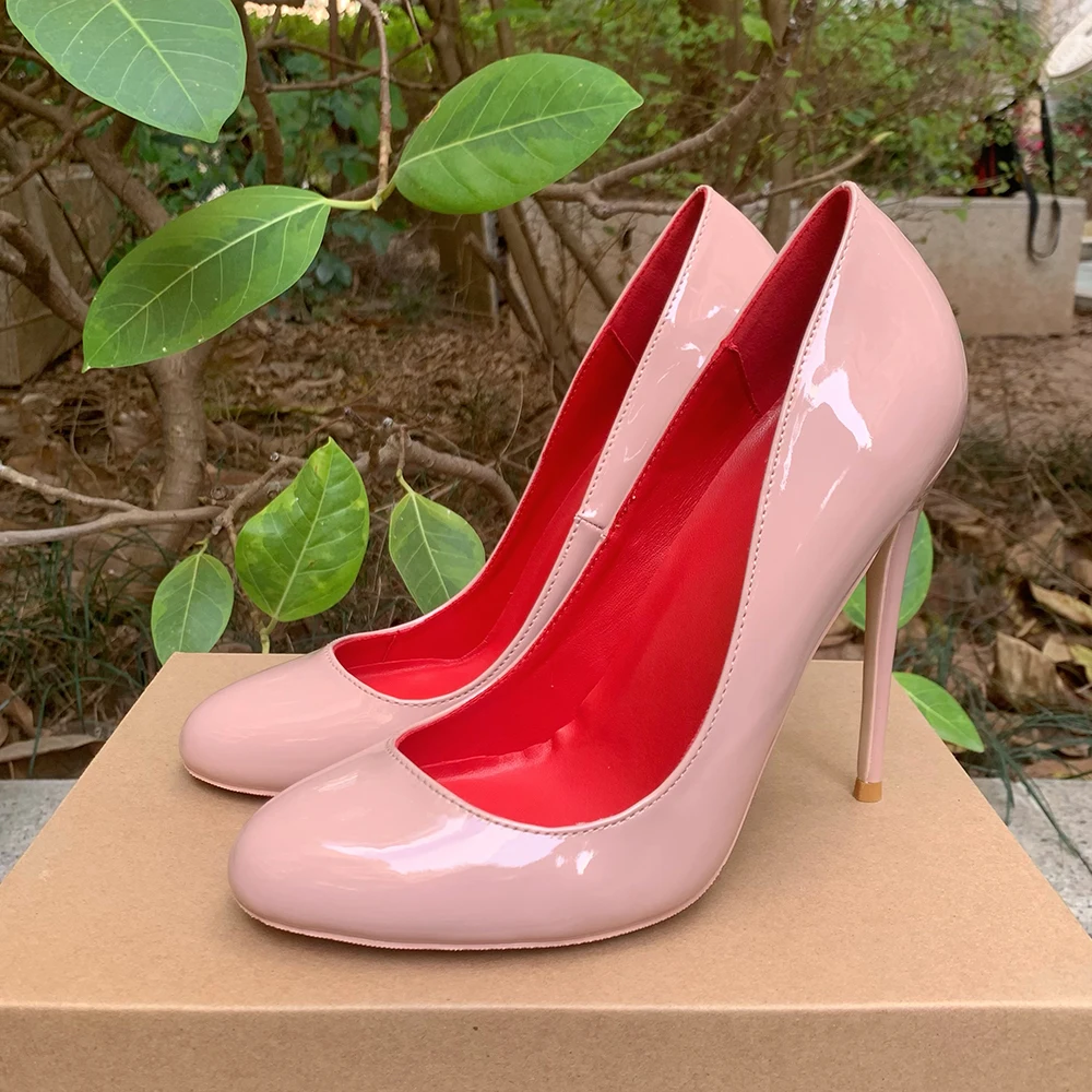 12 cm/10 cm Tacchi alti Carino Mary Jane Nude Rosso all\'interno Tacchi a spillo in pelle verniciata Punta rotonda Décolleté Scarpe da festa Donna