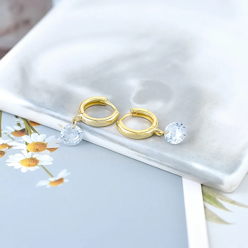 925 Sterling Silver Needle French Light Luxury High-end Transparent Round Zircon Pendant Earrings Fashion Party Jewelry Gifts