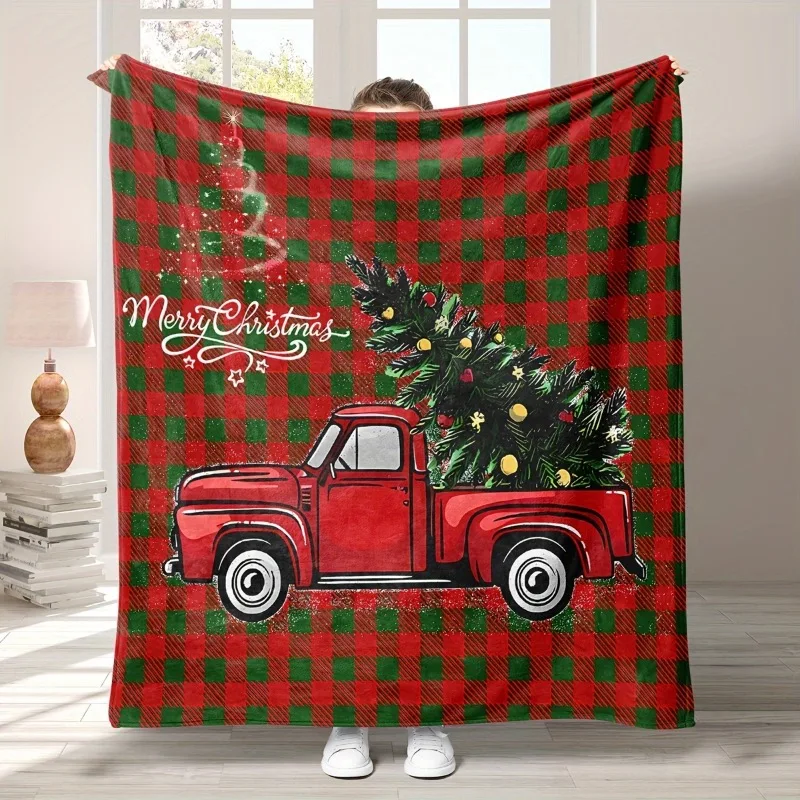 Ultraweiche, gemütliche, karierte Truck- und Weihnachtsbaum-Flanell-Überwurfdecke für ganzjährigen Komfort – perfekt für Couch, Schlafzimmerreisen