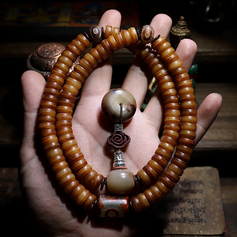 

[Old Materials] Yak Bone 108 Beads Bracelet Men's Horn Female