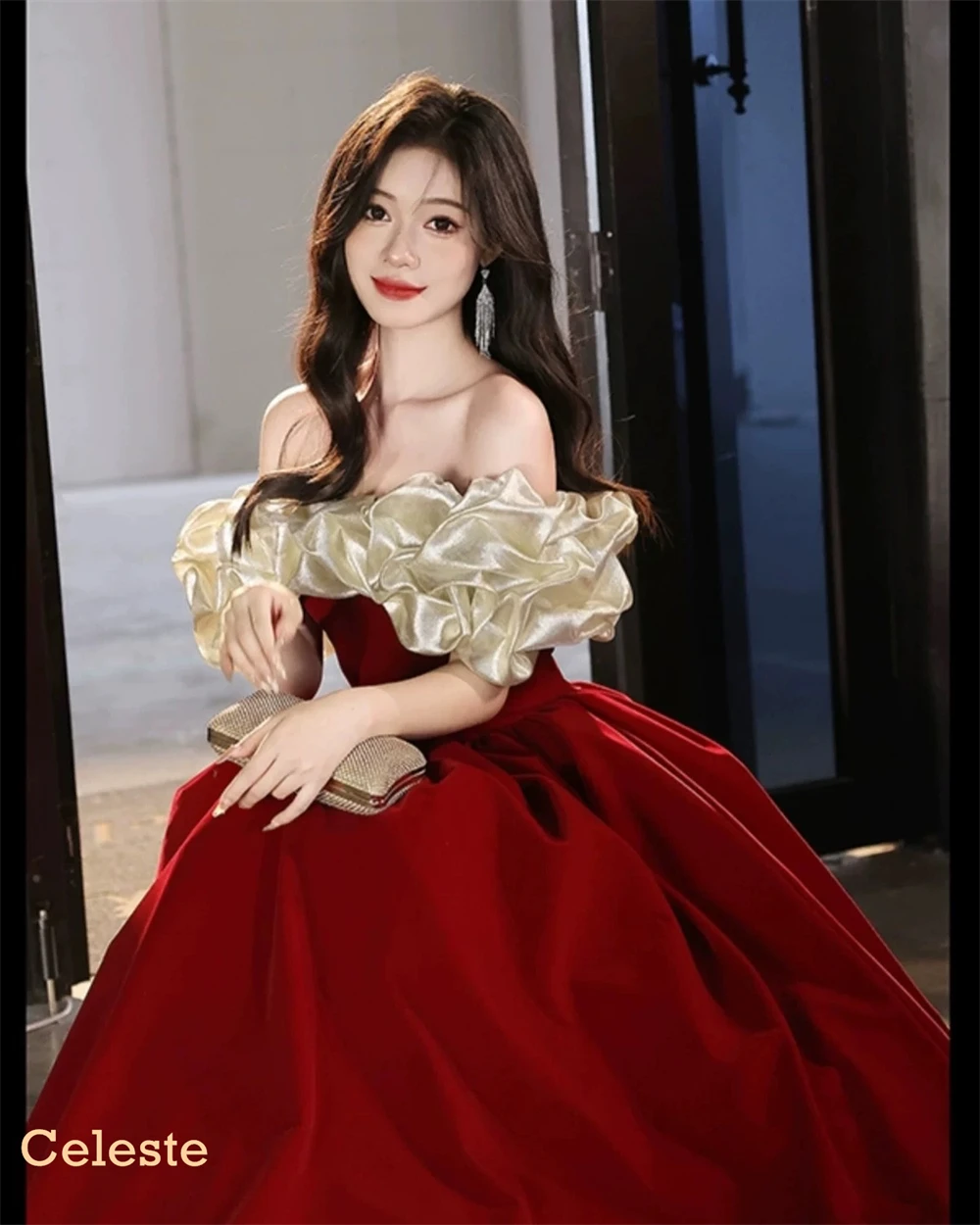 ที่กําหนดเองนุ่ม Burgundy JERSEY Vestido De Noche ประณีตปิดไหล่ชุดเหย้าหรูหราชุดพิเศษ