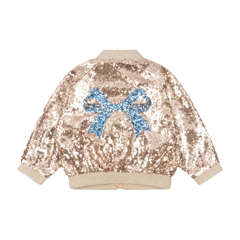 2025 جديد الخريف الشتاء الفتيات الترتر سلسلة سترة تنورة الفتيات موضة القوس معطف الذهب الاطفال ارتفع الأحمر تنورة بأكمام طويلة #2