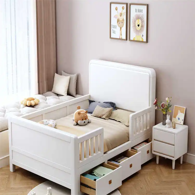 Crib OEM ODM Factory modern and simple children's bed, drawer storage bed, 1.35-meter with guardrail