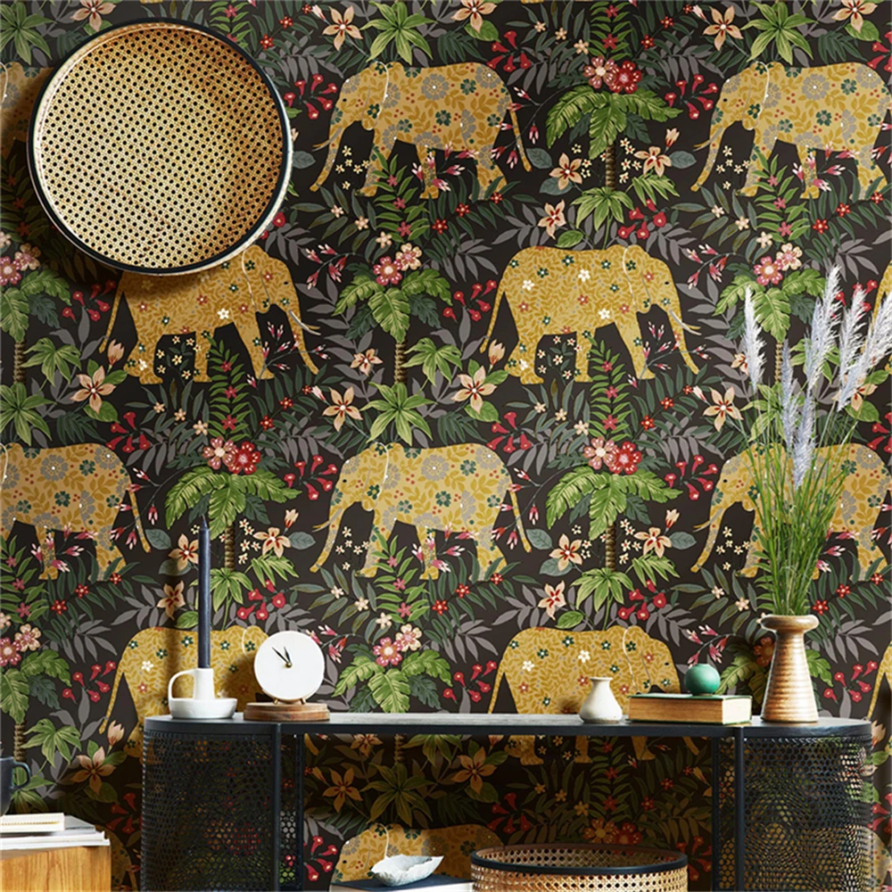 

custom plant leaves Mural Wallpaper Painting Bedroom Southeast Asian animals wall paper Living Room Home Decor Papel De Parede