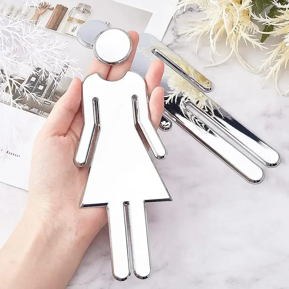 Acrylic 3D Self-Adhesive Bathroom Door Signage Toilet Wall Stickers Hotel Bathroom Public Restroom Boys And Girls Signage