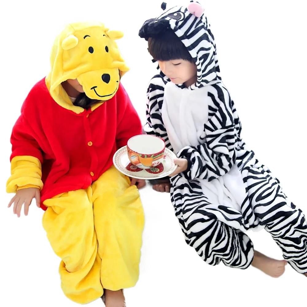 Kigurumi ours zèbre dessin animé Onesies enfants animaux pyjamas filles garçons Cosplay Costumes pour noël Halloween fête