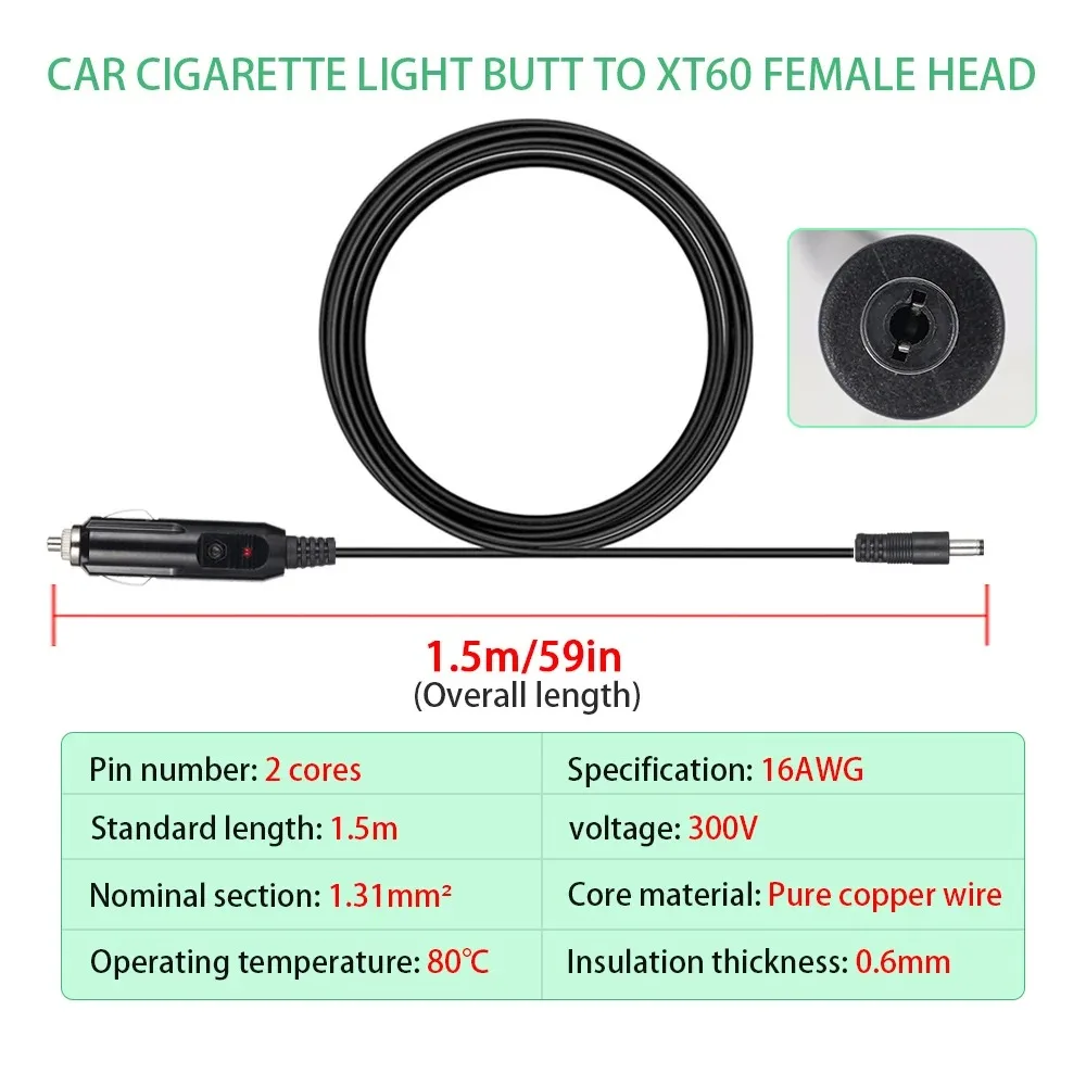 16AWG DC5521/7909 العالمي 12 فولت-24 فولت ذكر ولاعة السجائر كابل توصيل خط مع مصباح ليد لكابل الطاقة شاحن سيارة