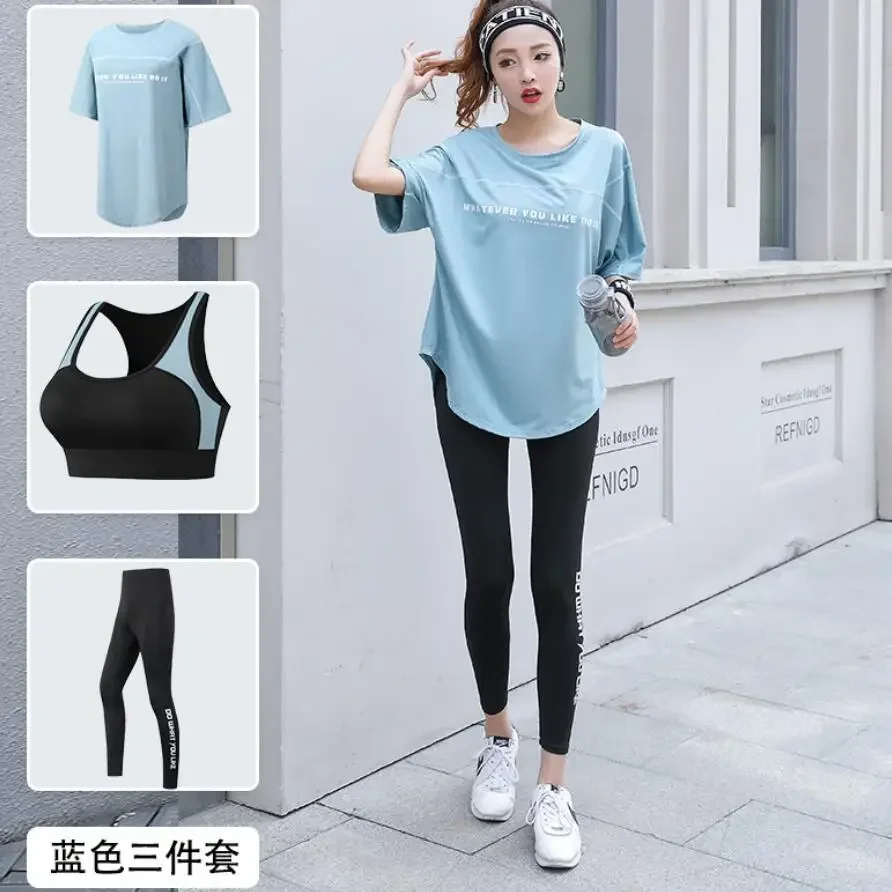 Breathable Yoga Sets for Women, Loose T Shirt, Bra and Leggings, Fitness Gym Suits, Sports Running Clothing, Tracksuit, Plus Siz