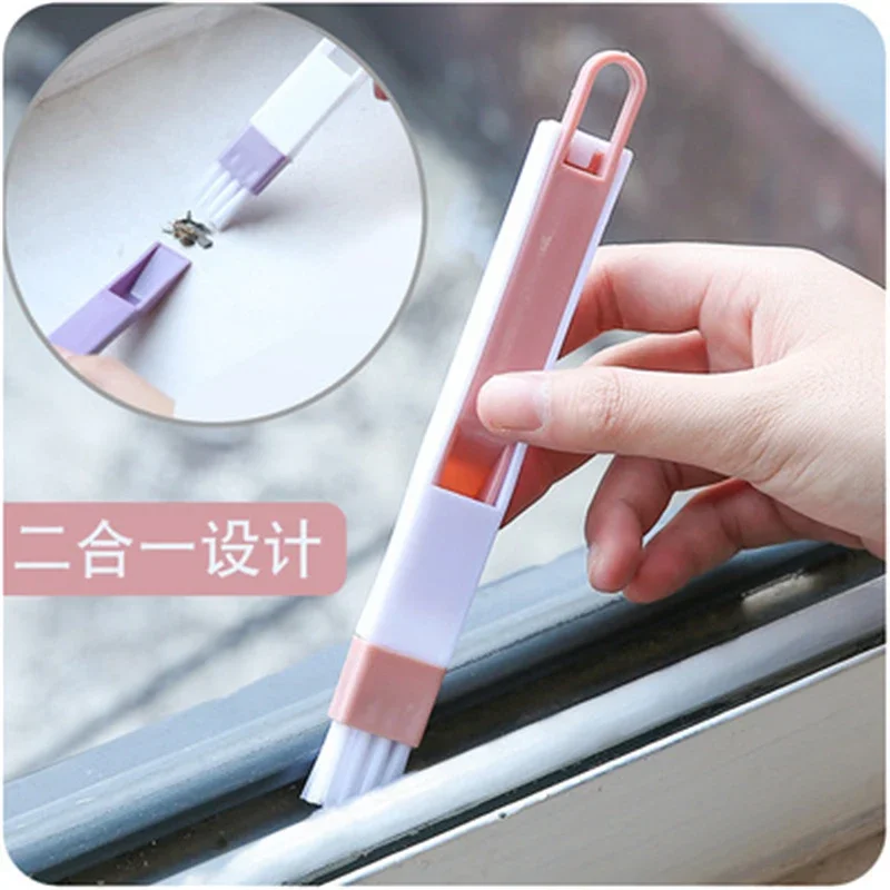 2  in 1 Multipurpose door and window grooves cleaning brush with dustpan gap E361 dust removal brush kitchen groove keyboard