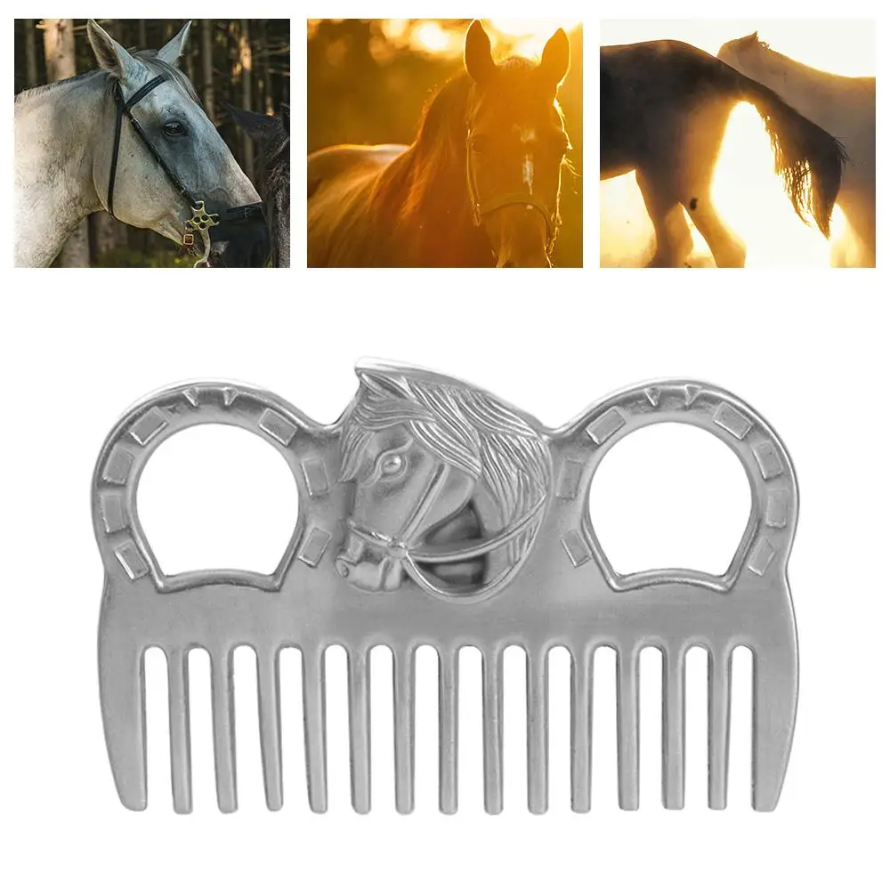 Pettine per toelettatura per cavalli durevole per cavalli/ponine Pettine per cavallo in metallo portatile leggero Argento robusto pettine per curry Scrubber Strumento per toelettatura