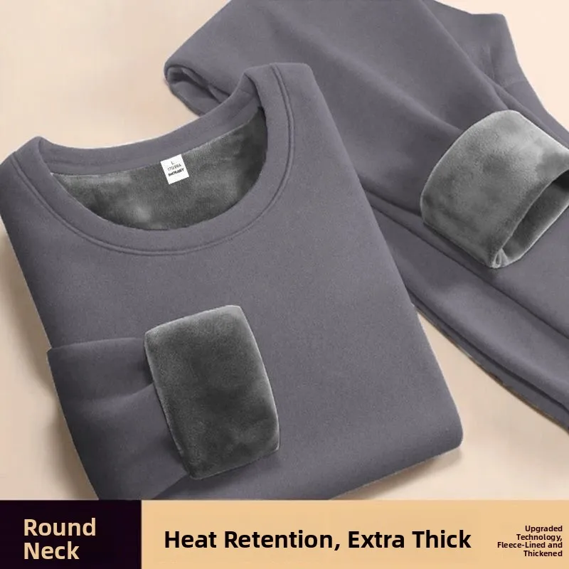 Men's Thermal Underwear Set Fleece Lined Thickened Heating Autumn Winter Clothes Anti Cold Middle Aged And Elderly Two Pieces...